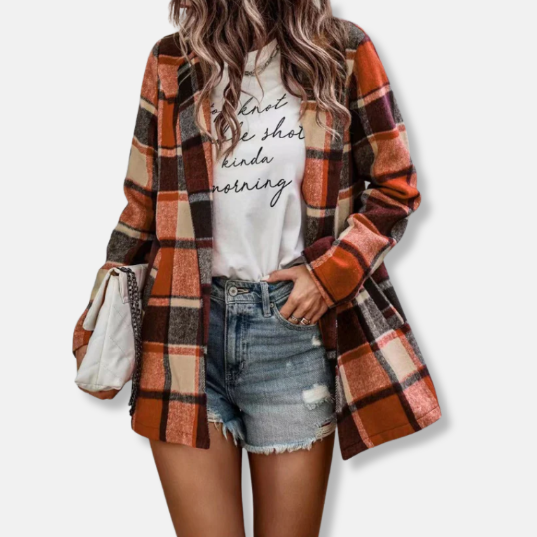 Plaid Print Oversized Wool Feel Cardigan Coat