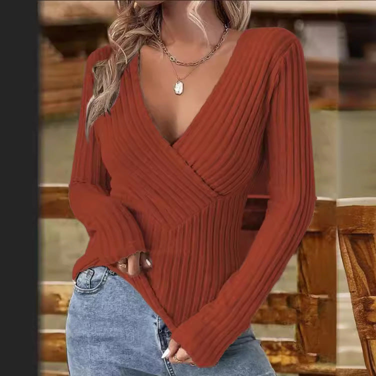Women's deep v-neck ribbed crossover sweater