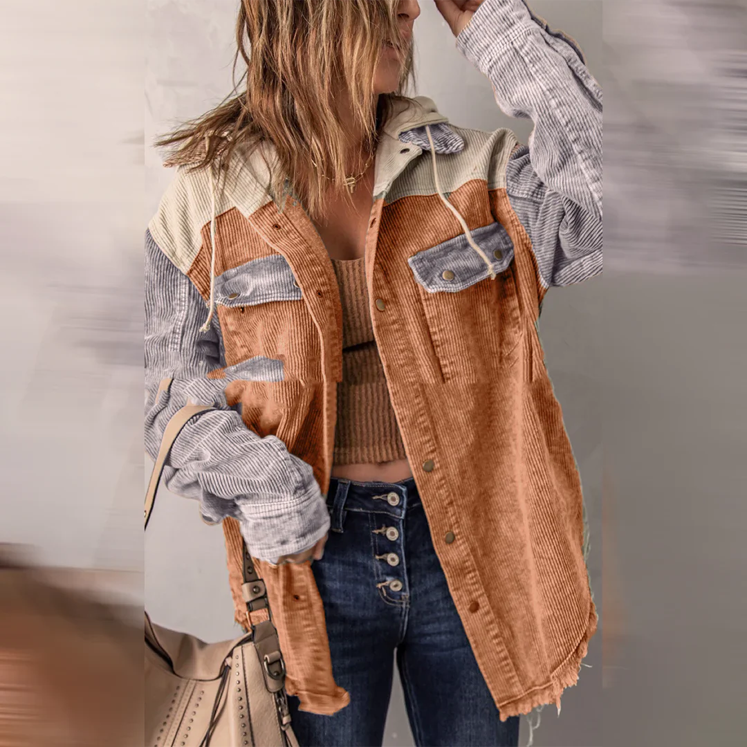 Women's contrast color hooded ribbed jacket