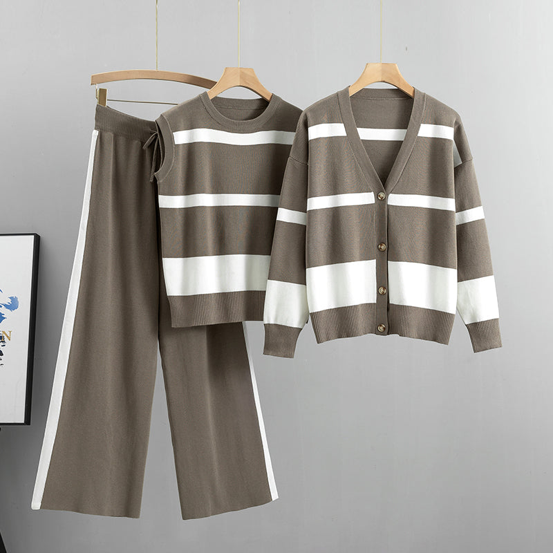 Women's casual wide-leg pants sleeveless top cardigan 3-piece set