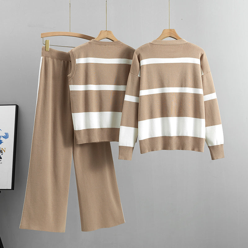 Women's casual wide-leg pants sleeveless top cardigan 3-piece set