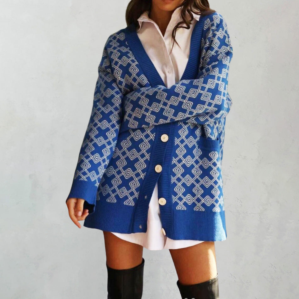 V-Neck Button-Down Autumn Sweater