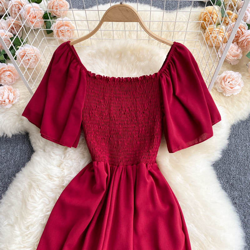 Women's square collar elastic waist long wide leg pants jumpsuit
