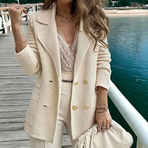 Women's long sleeve casual knitted ribbed coat