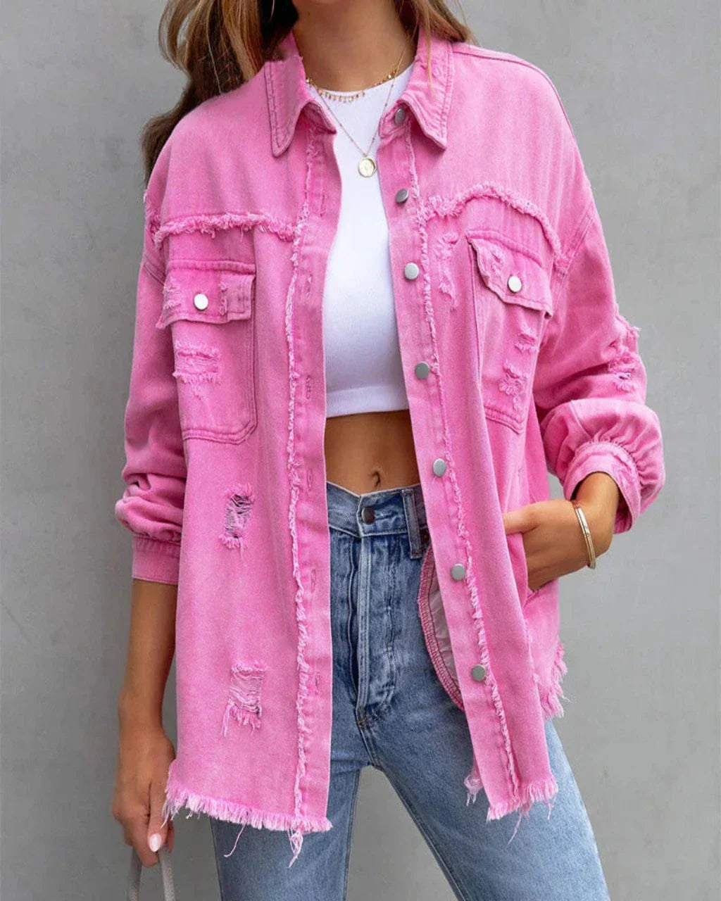 Women's torn denim jacket
