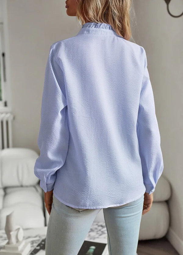 Women's striped long sleeve pleated single breasted shirt