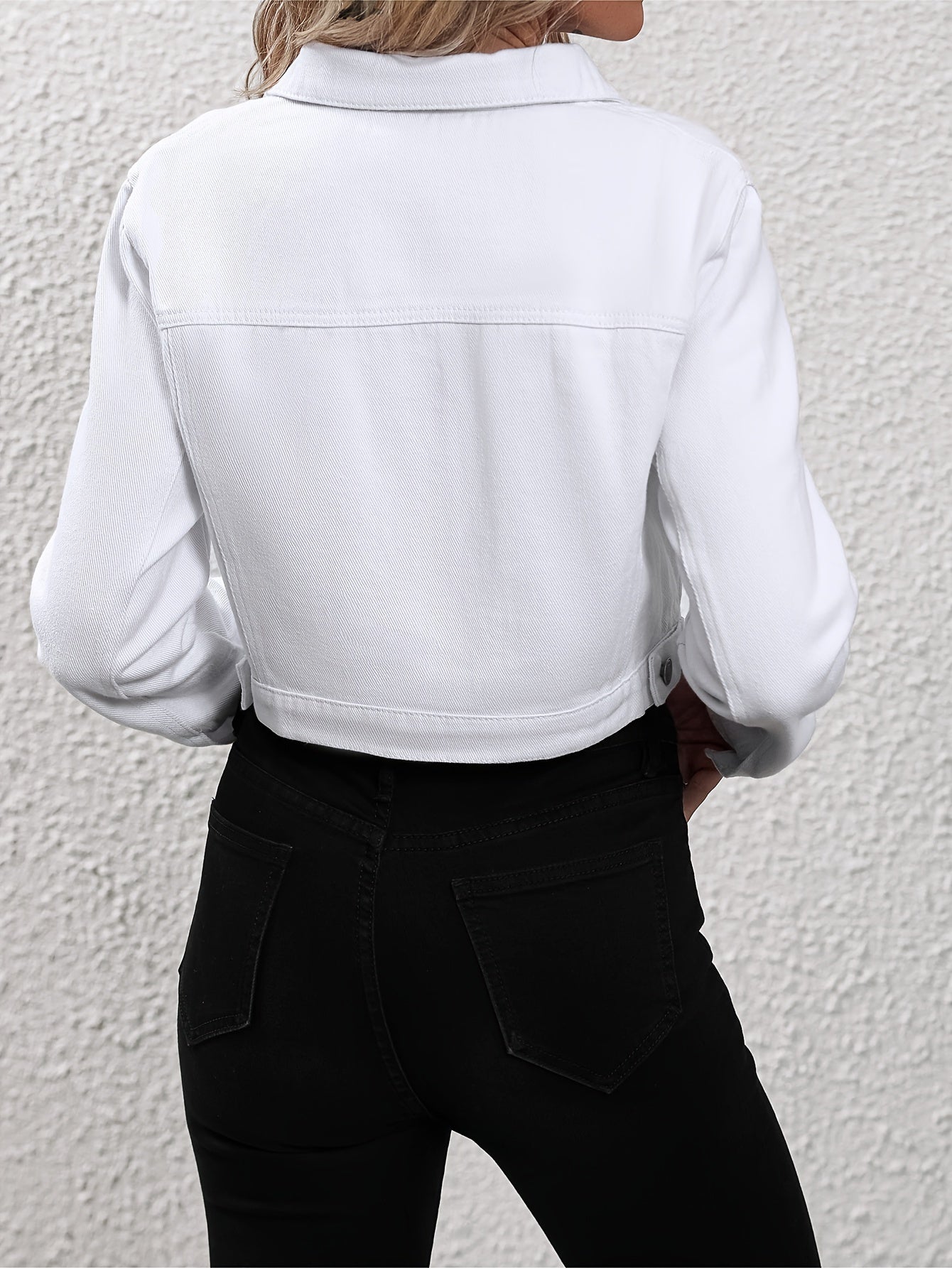 Women's Cropped Denim Jacket - Button Down - Classic Collar - Casual Stylish Fit