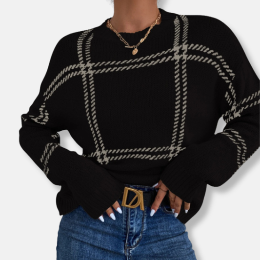 Knit Windowpane Plaid Crewneck Sweatshirt