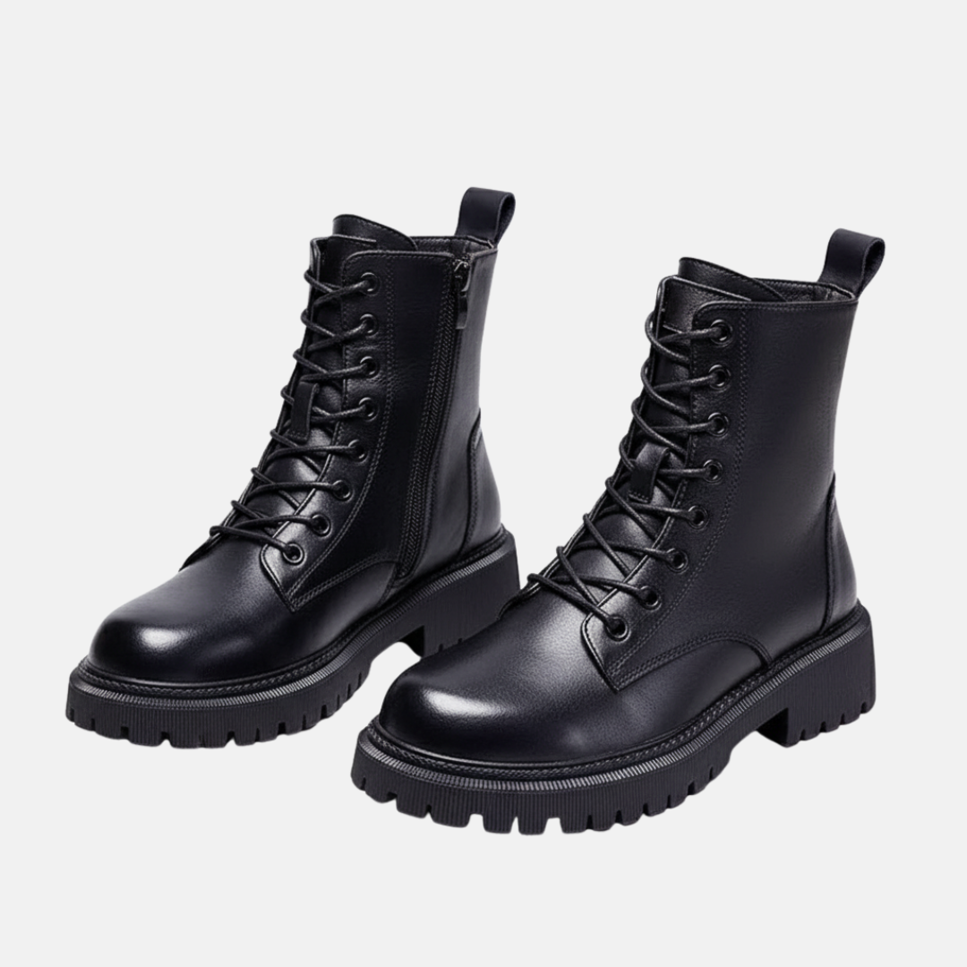 Amelia Leather Lace-Up Ankle Boots | Fur Lined Chunky Sole Boots