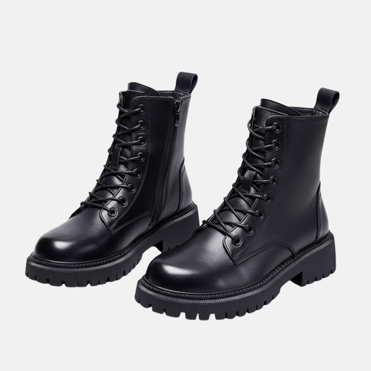 Amelia Leather Lace-Up Ankle Boots | Fur Lined Chunky Sole Boots