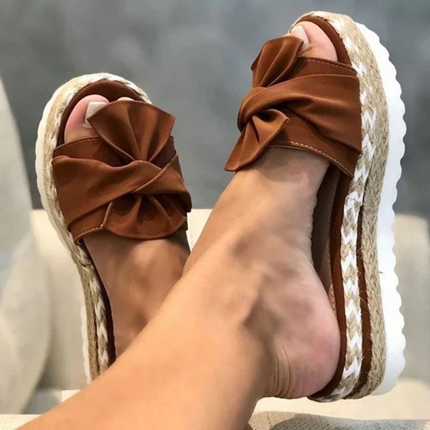 Women's Platform Sandals - Open Toe - Bow Detail - Cushioned Sole - Casual Wear