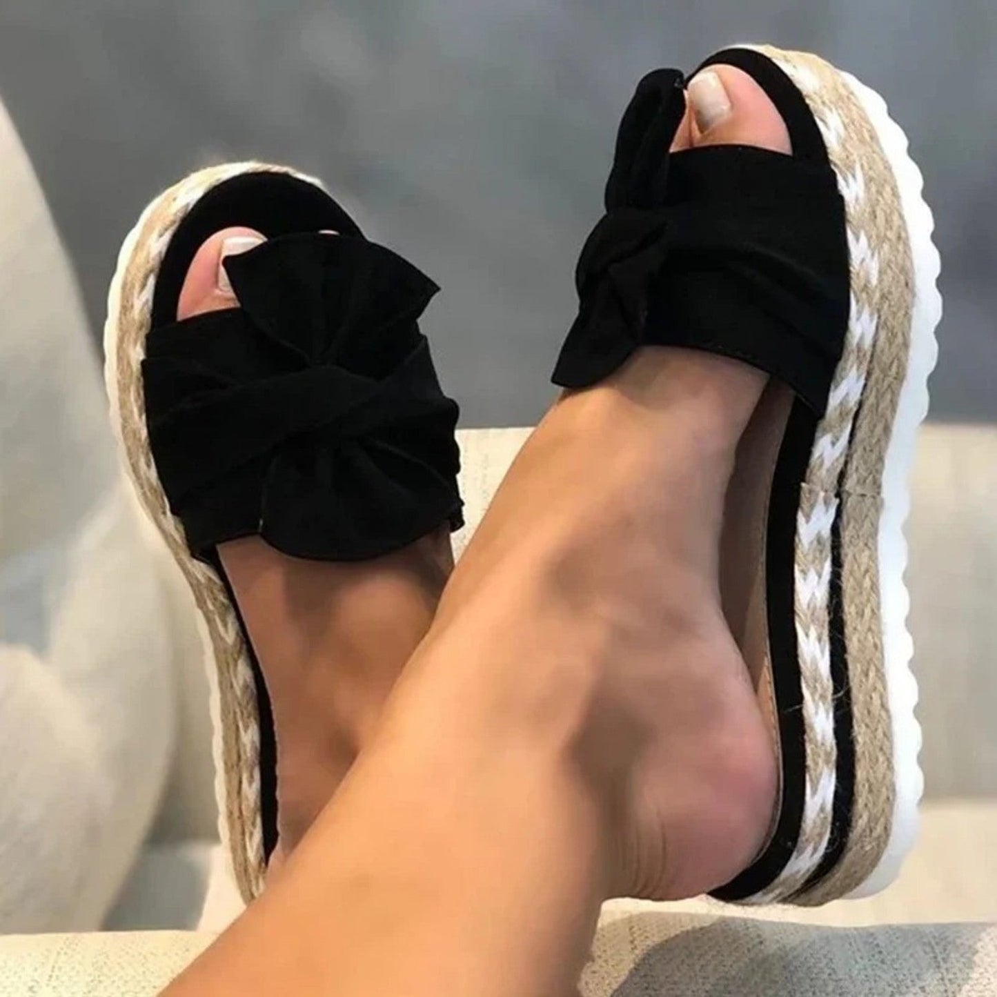 Women's Platform Sandals - Open Toe - Bow Detail - Cushioned Sole - Casual Wear