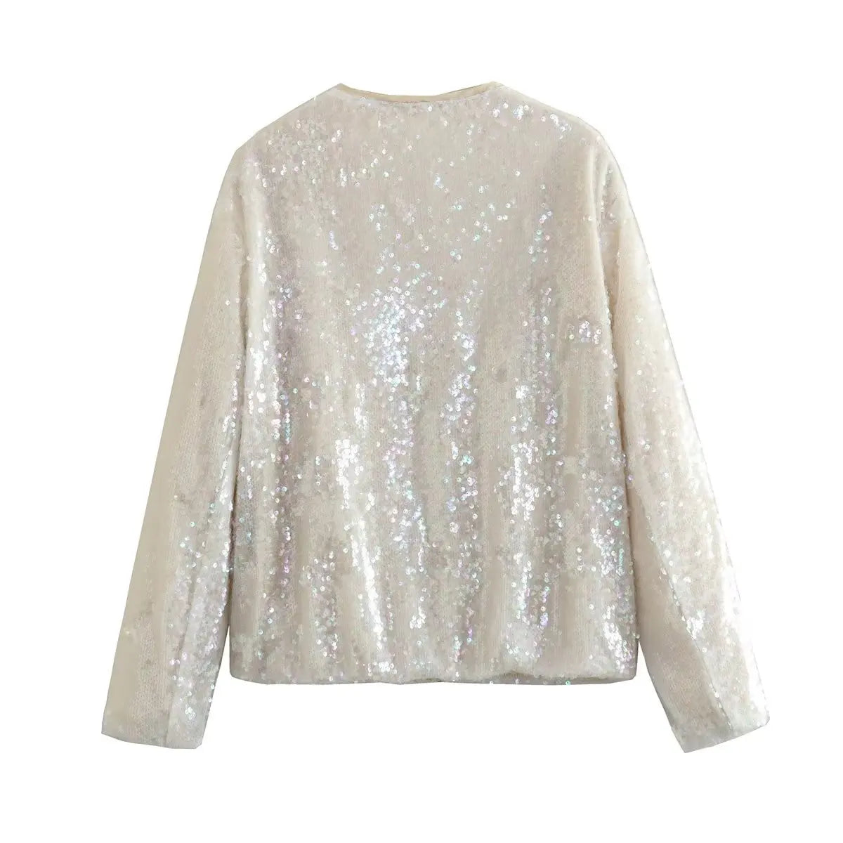 Women's shiny high street round neck jacket with zipper closure