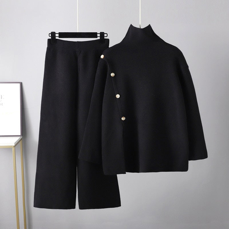 Women's casual turtleneck sweater and wide leg pants set