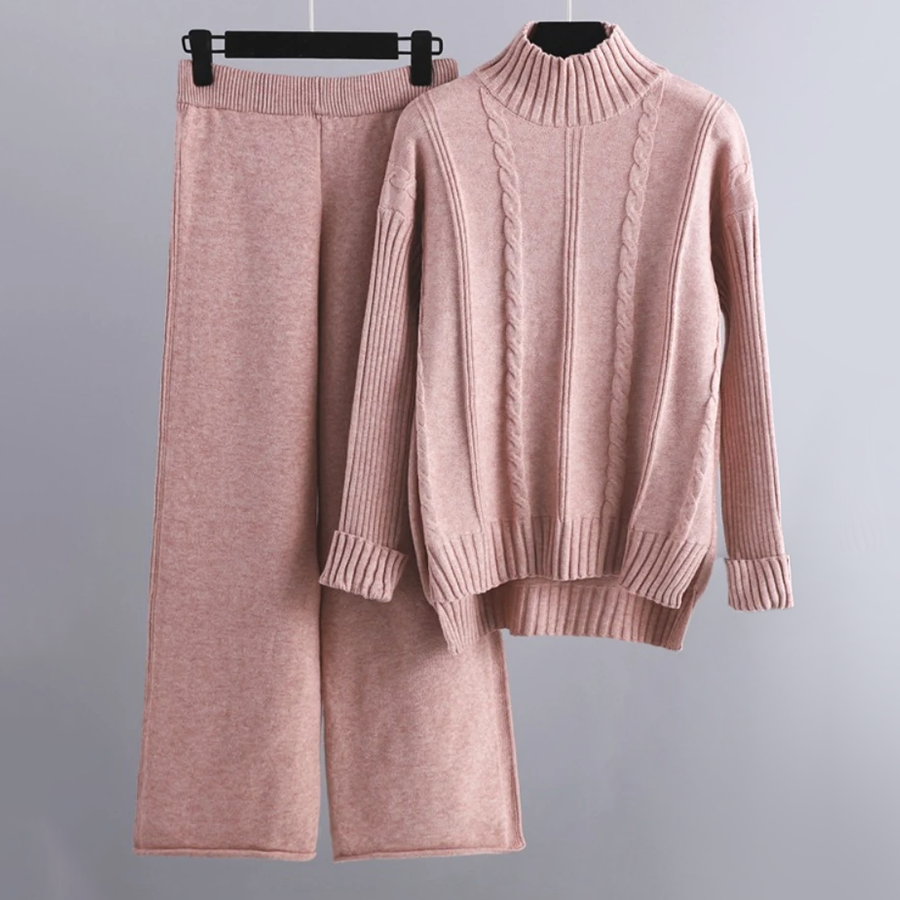 Women's turtleneck sweater and wide-leg knit pants set