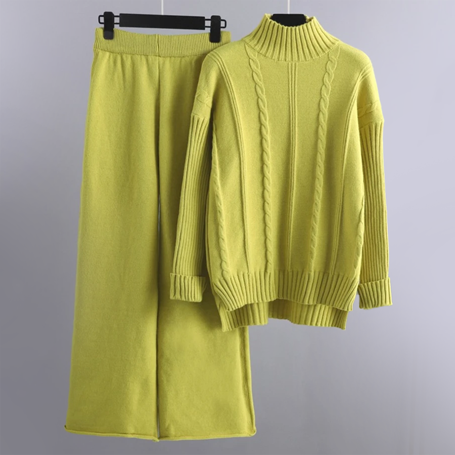 Women's turtleneck sweater and wide-leg knit pants set