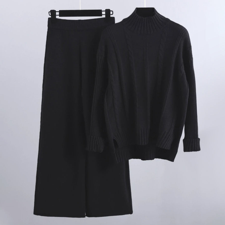 Women's turtleneck sweater and wide-leg knit pants set