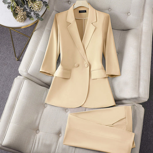 Three-Quarter Sleeve Formal Blazer and Trouser Set