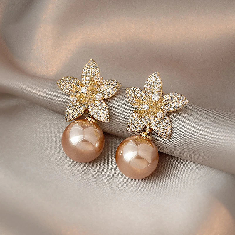 Sparkling Floral Dangle Drop Earrings
