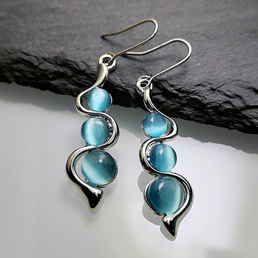 Glossy Gemstone Dangle Wave Design Earrings