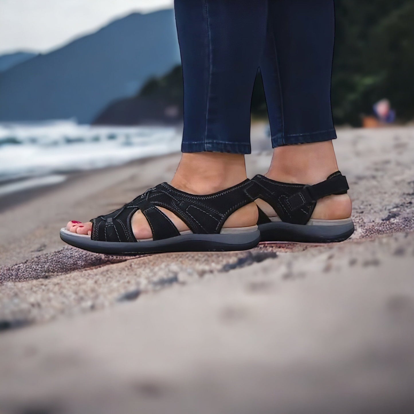 Women's Wedge Sandals - Strappy Design - Contoured Footbed - Open Toe Comfort