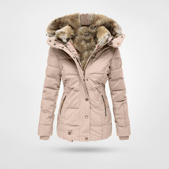 Malia - fur collar women's zip-up long-sleeve hooded jacket