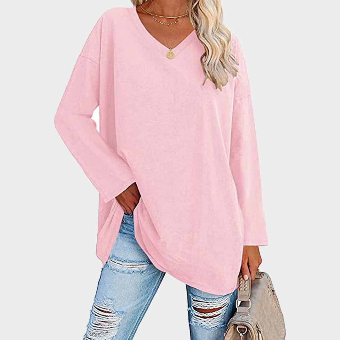Women's Long-Sleeve Sweater - Loose Fit V-Neck - Soft Knit Casual Tunic