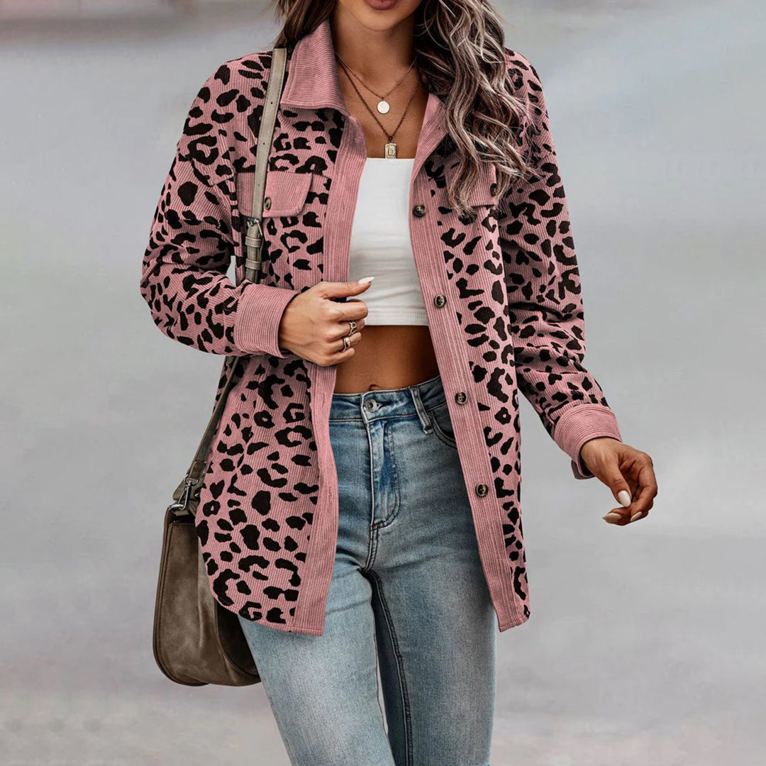Women's leopard print button-up long sleeve jacket