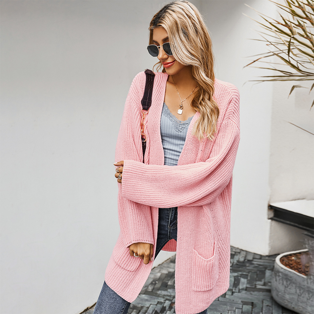 Women's cozy drop-shoulder open-front cardigan