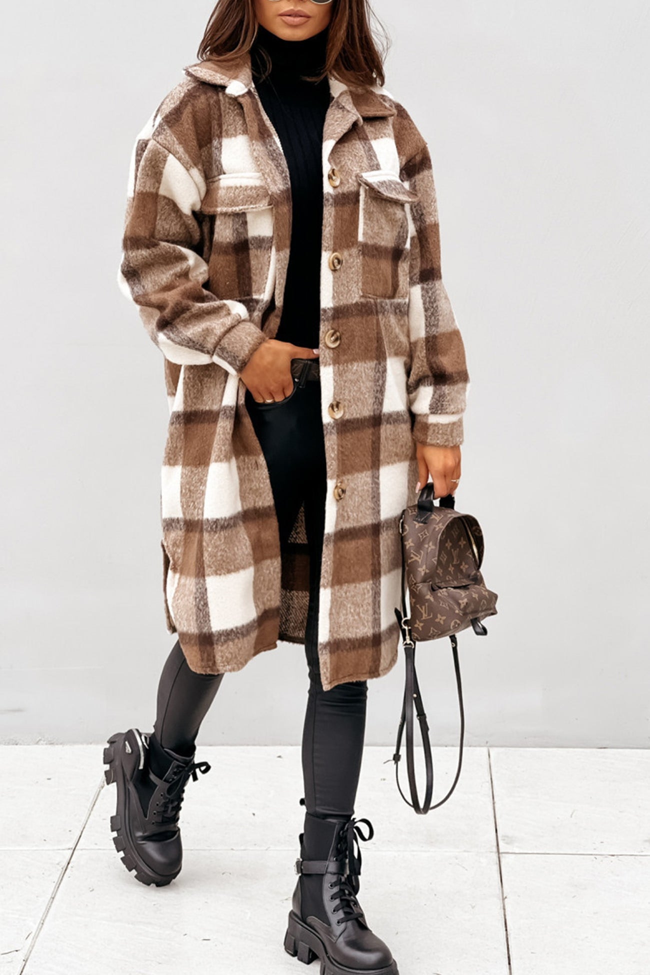 Women's plaid single-breasted midi shacket