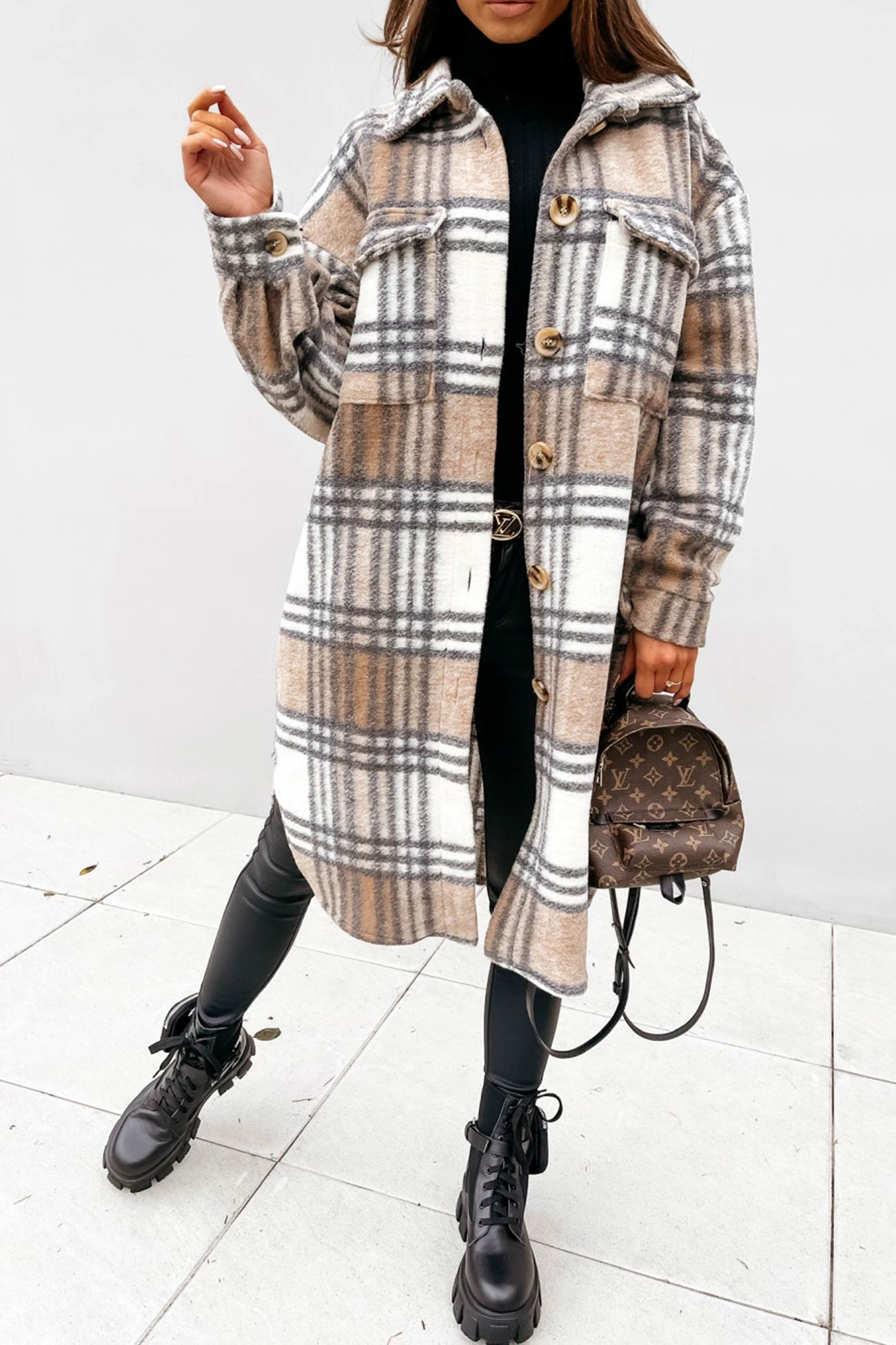 Women's plaid single-breasted midi shacket
