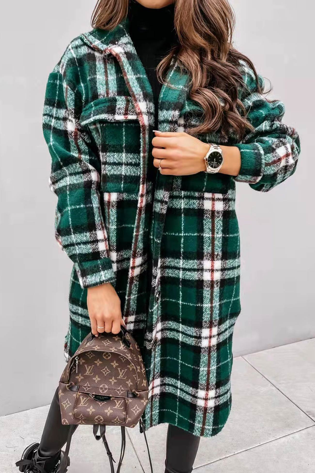Women's plaid single-breasted midi shacket
