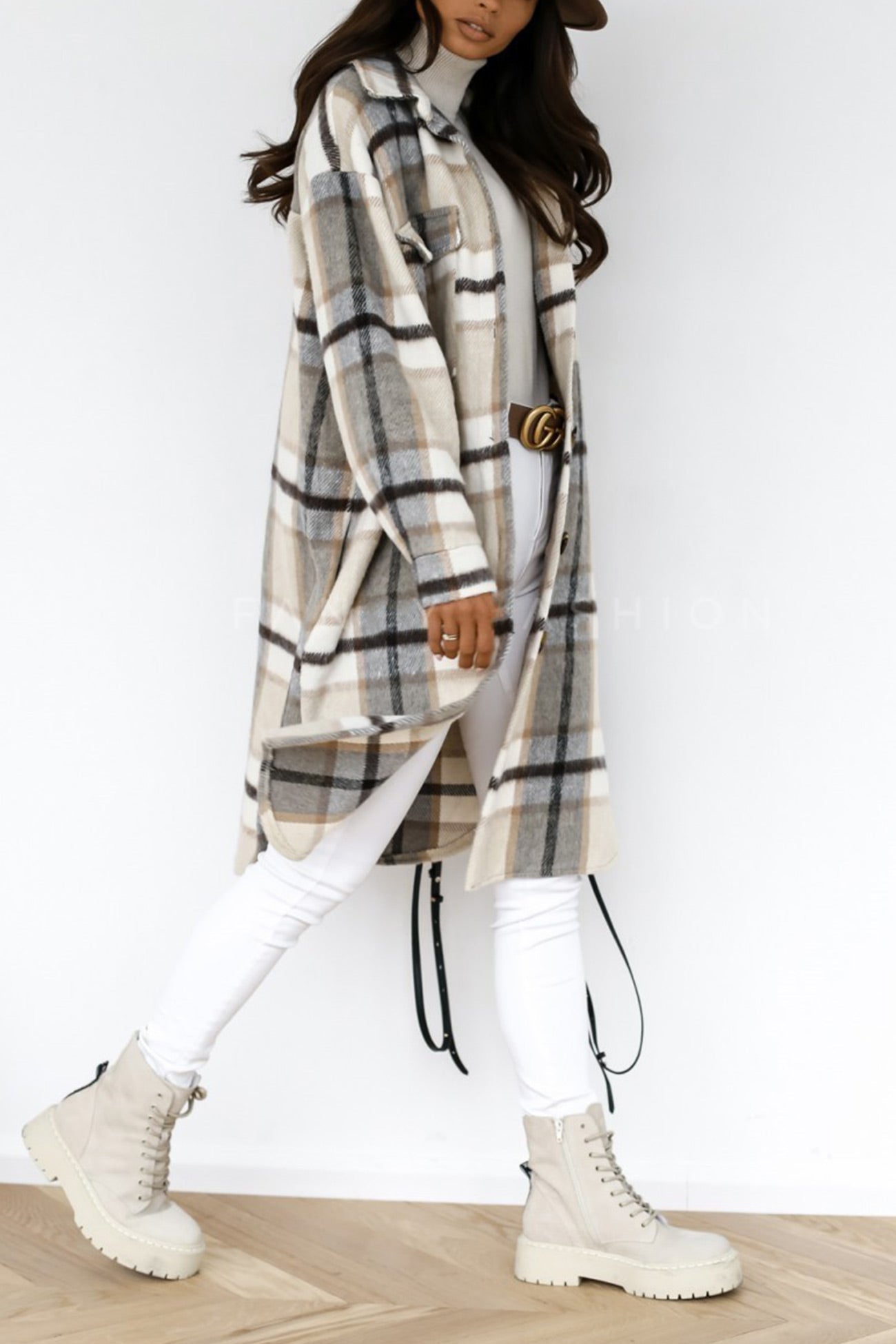 Women's plaid single-breasted midi shacket