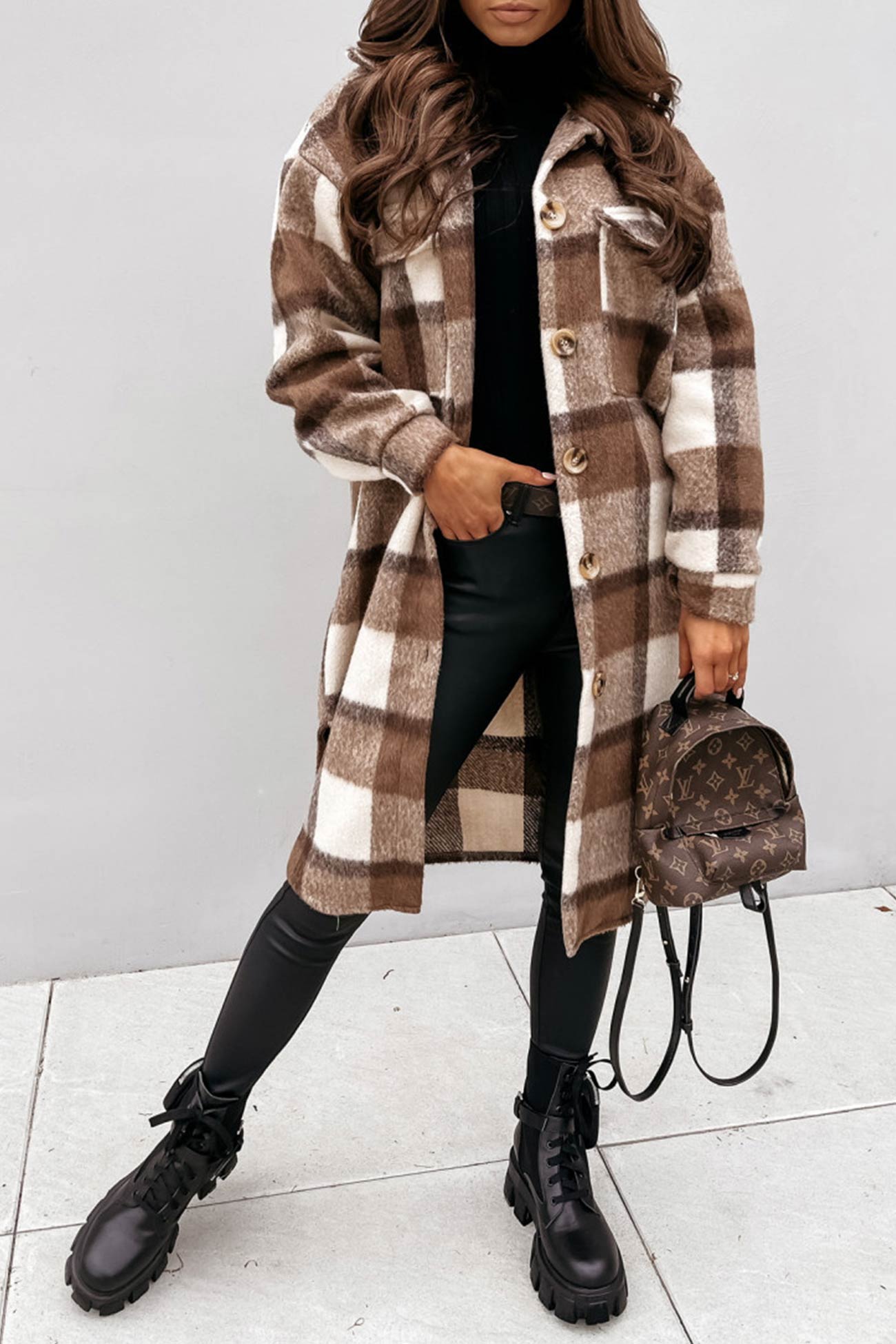 Women's plaid single-breasted midi shacket