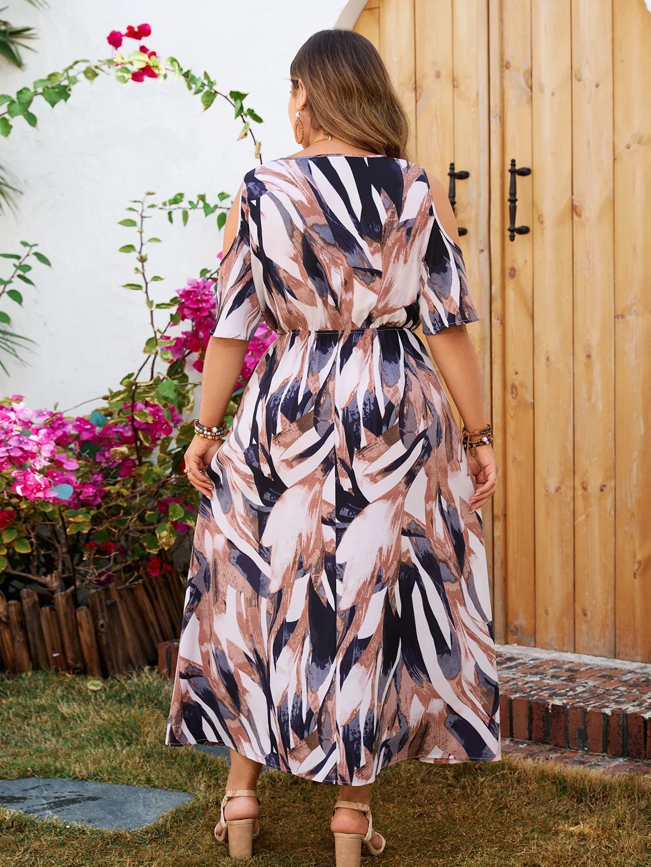 Flowy Printed V-Neck Maxi Dress