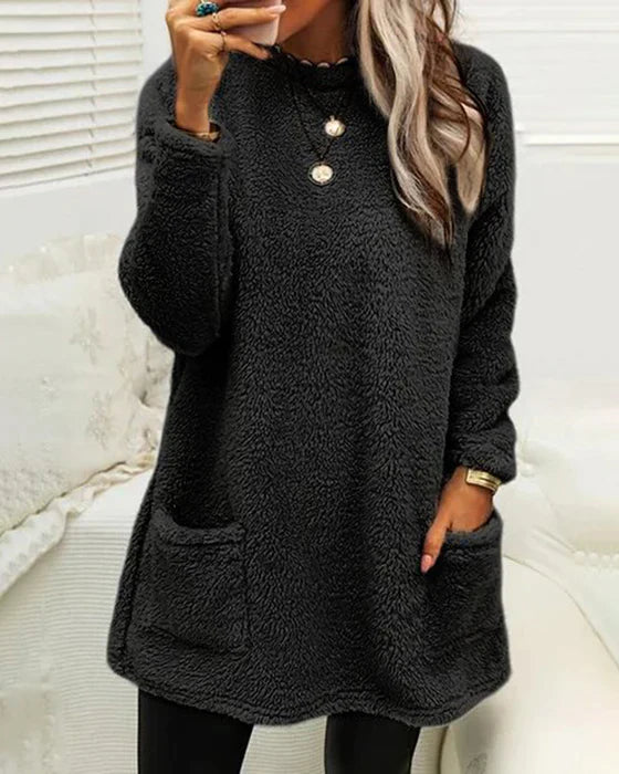 Casual Round Neck Sweater With Pockets