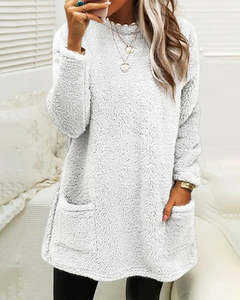 Women's casual midi mock neckline pocket sweatshirt