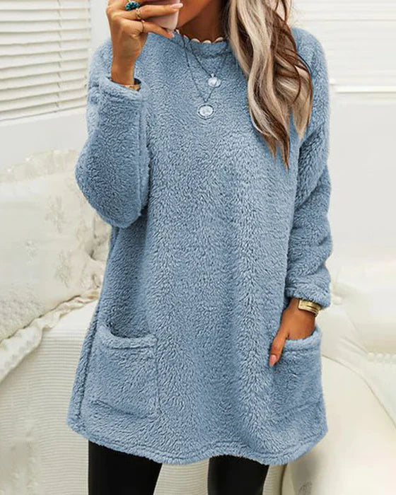 Casual Round Neck Sweater With Pockets