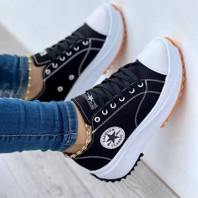 Women's Casual Sneakers - Lace-Up Canvas Shoes - Rubber Sole - Low-Top Durable Design