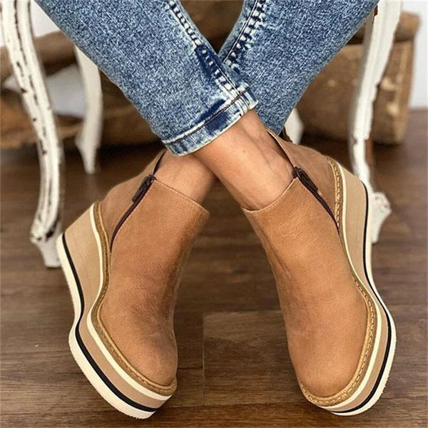 Platform wedge ankle boots for women with side zipper and sleek design
