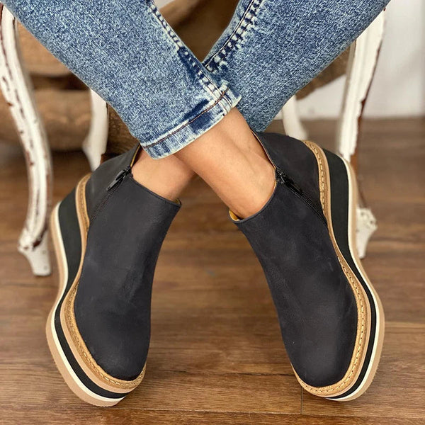 Platform wedge ankle boots for women with side zipper and sleek design