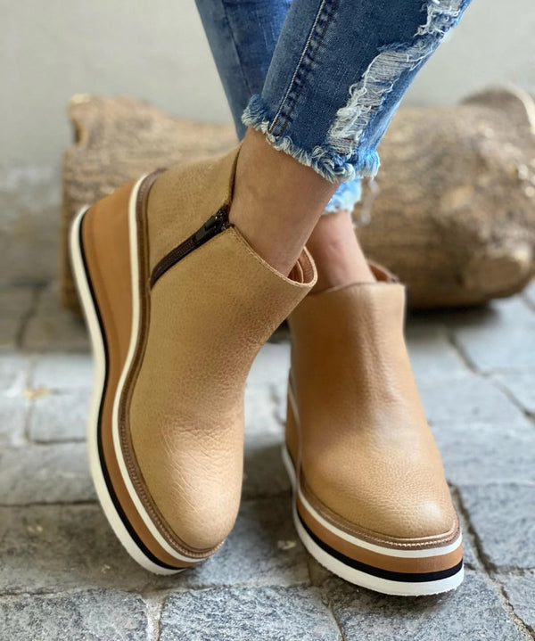 Platform wedge ankle boots for women with side zipper and sleek design