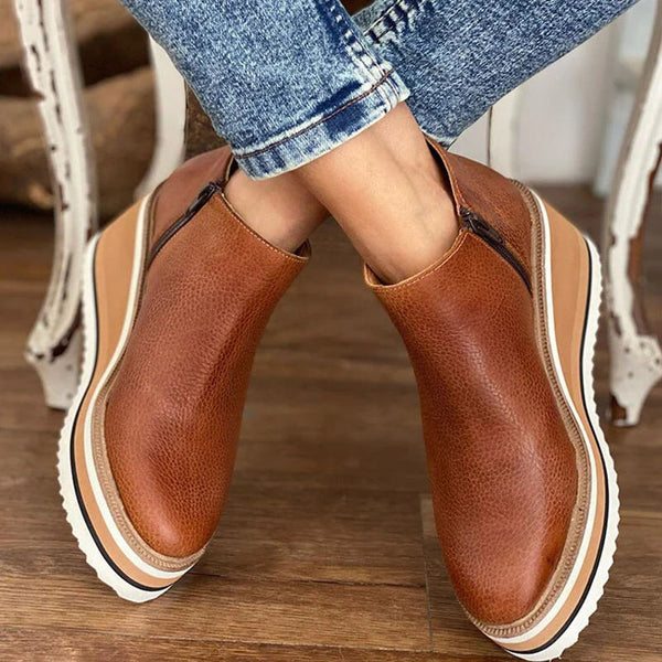 Platform wedge ankle boots for women with side zipper and sleek design
