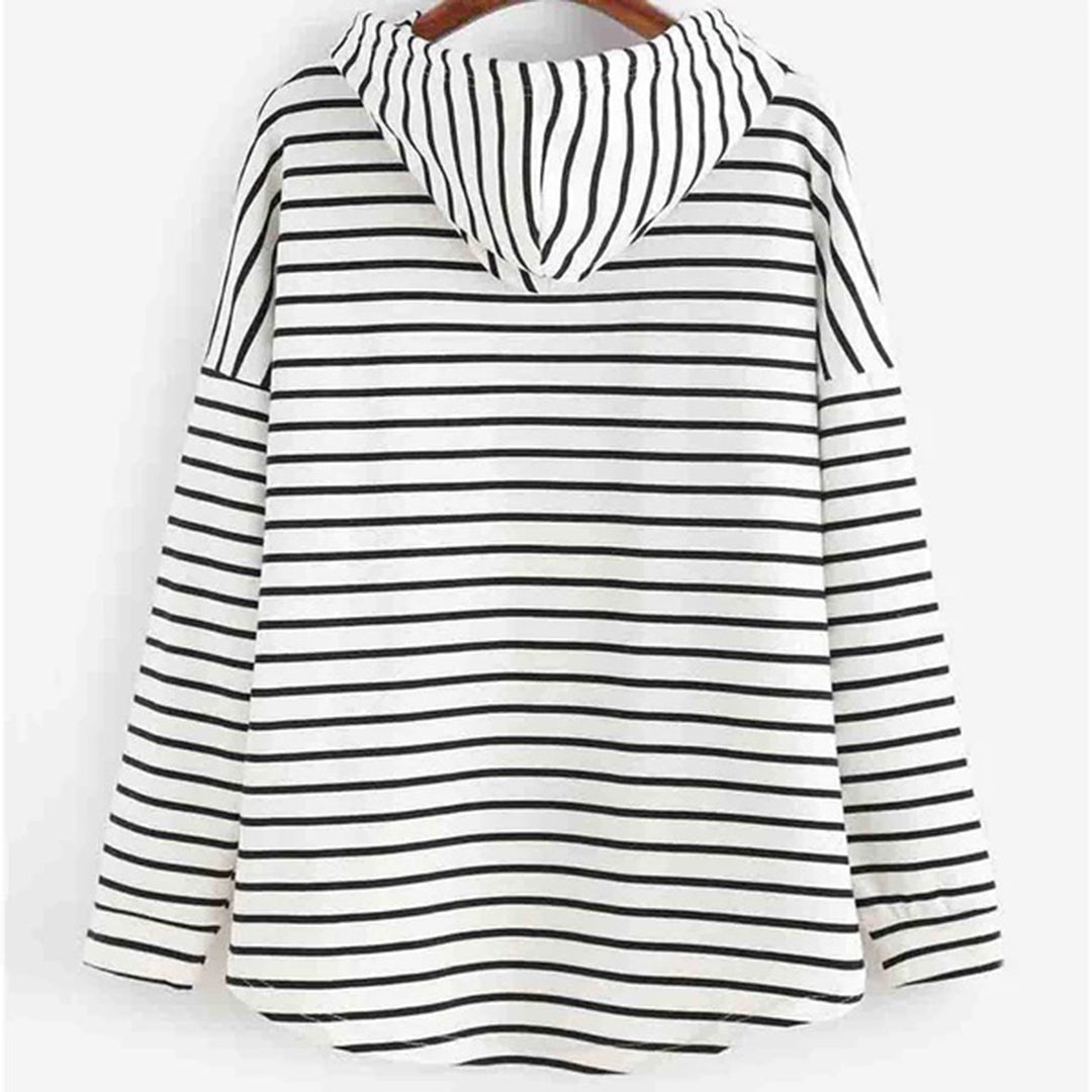 Women's Hooded Sweater - Striped Relaxed Fit - Long Sleeve Casual Wear