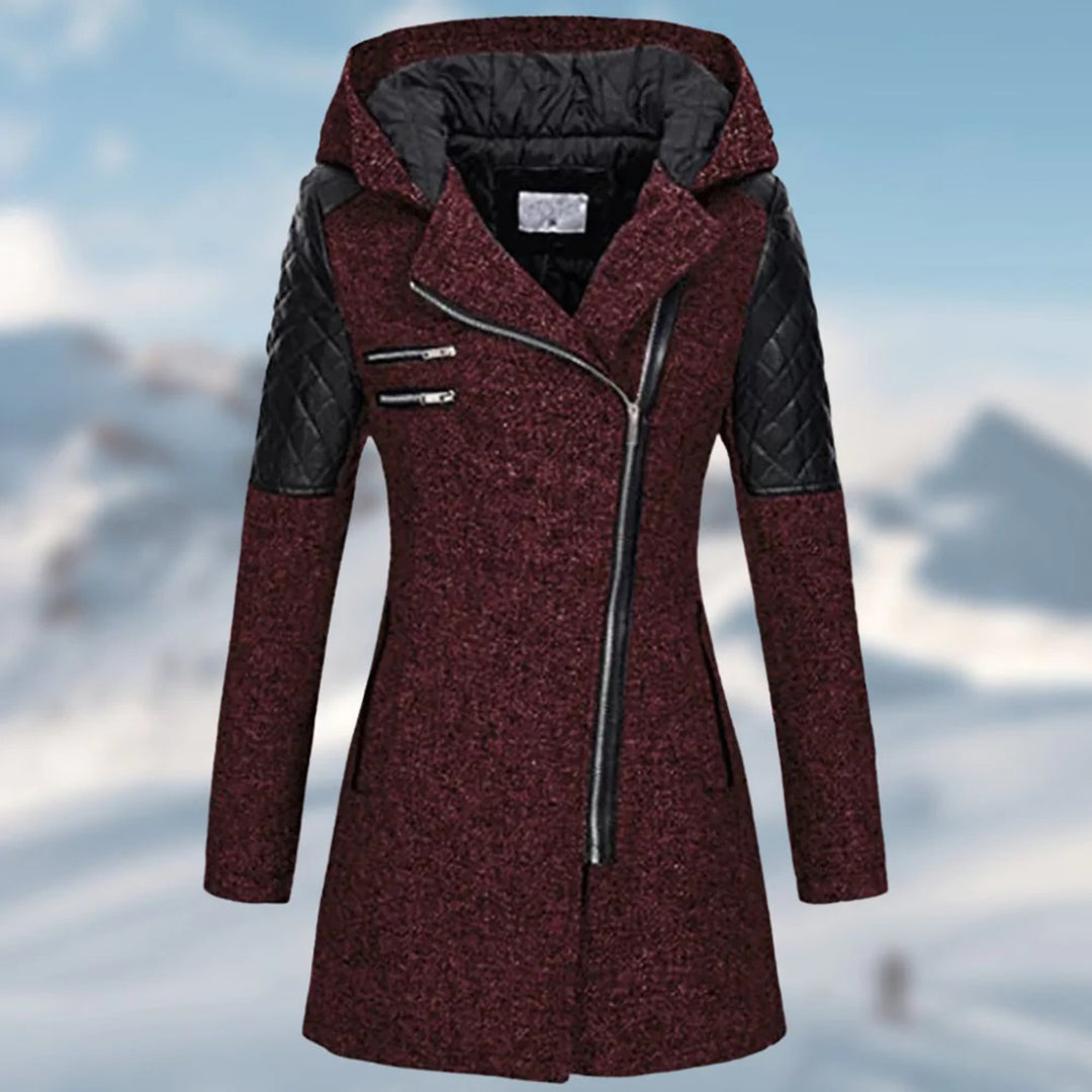Women's windbreaker hooded coat with diagonal zip