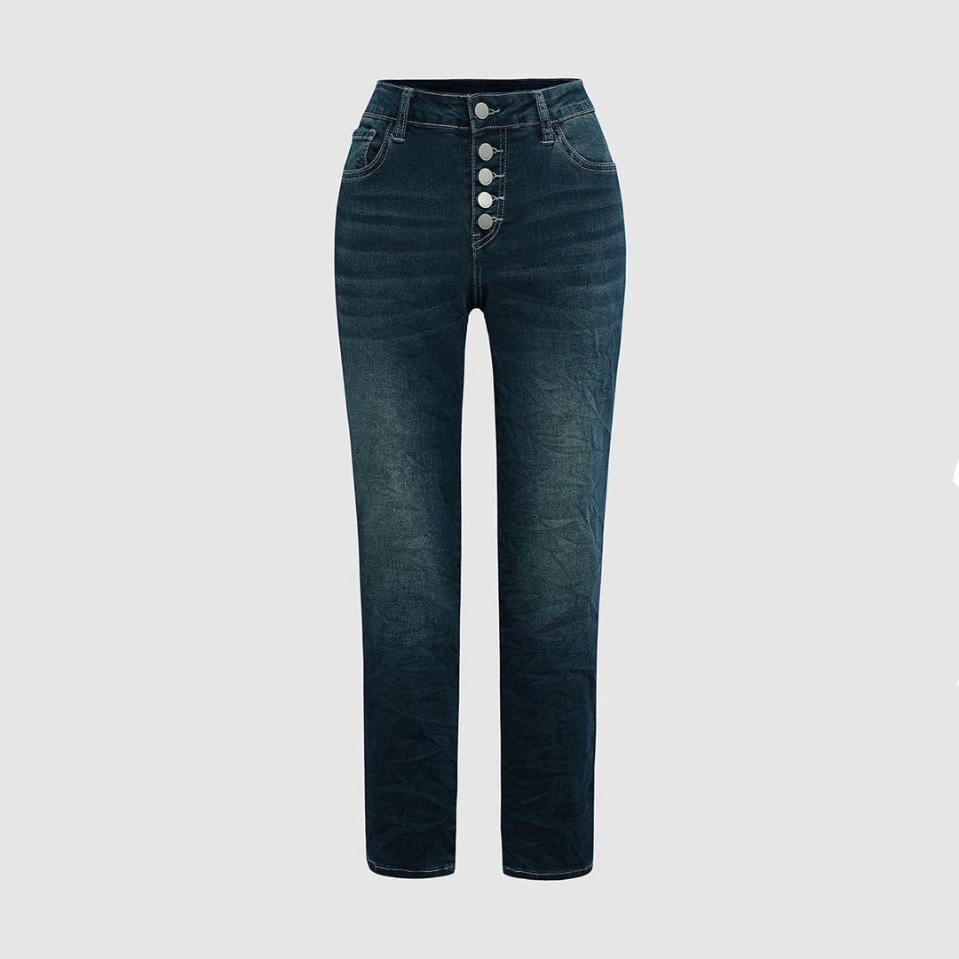 Women's Jeans - Tapered Fit - Button-Fly Closure - Five-Pocket Casual Denim