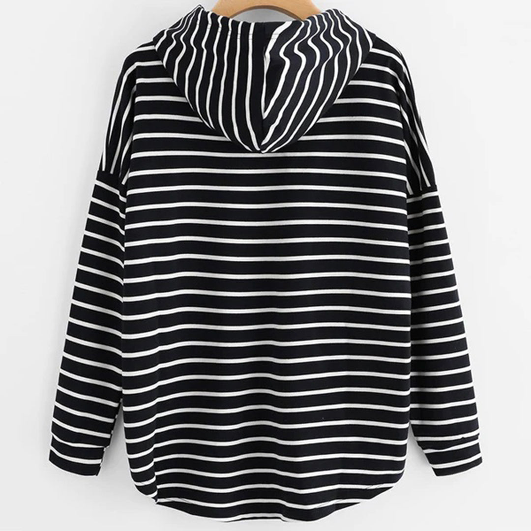 Women's Hooded Sweater - Striped Relaxed Fit - Long Sleeve Casual Wear