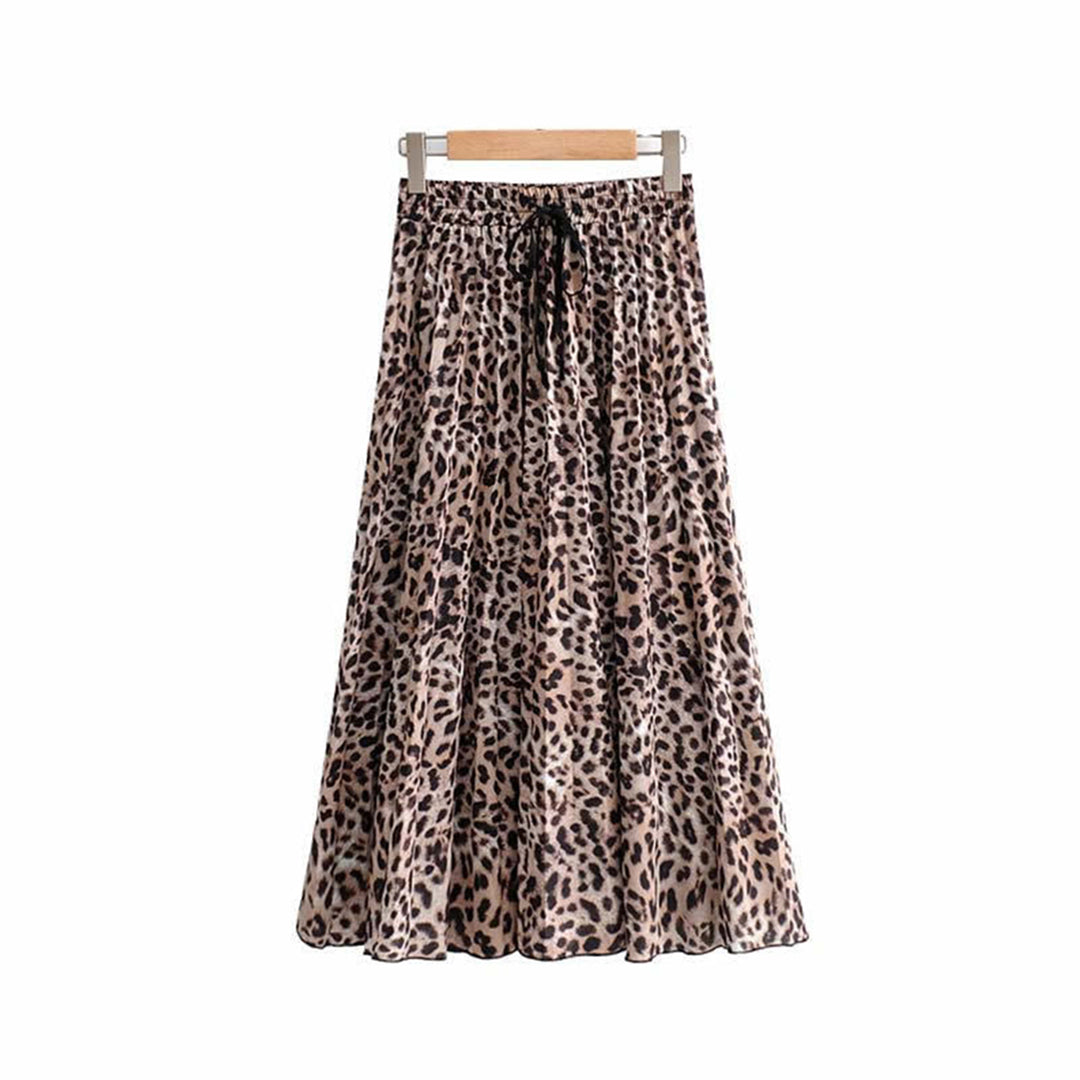 Retro printed a-line skirt with high waist and pleated design for women