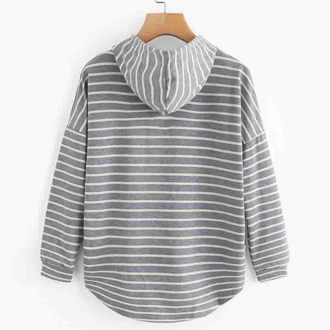 Women's Hooded Sweater - Striped Relaxed Fit - Long Sleeve Casual Wear
