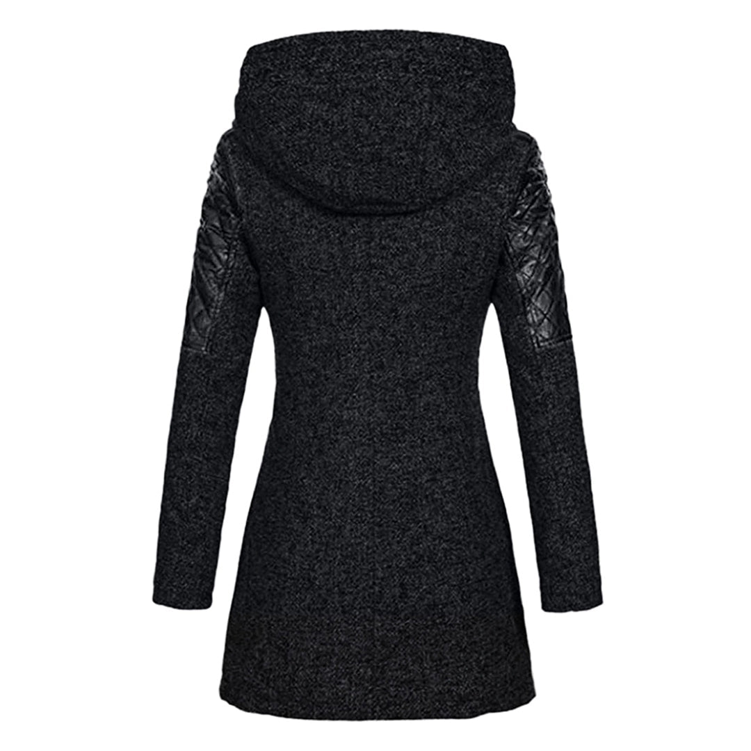 Winter mid-length hooded thick coat for women with oblique zipper